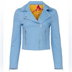 Color Me Courtney Light Blue Crop Moto Jacket